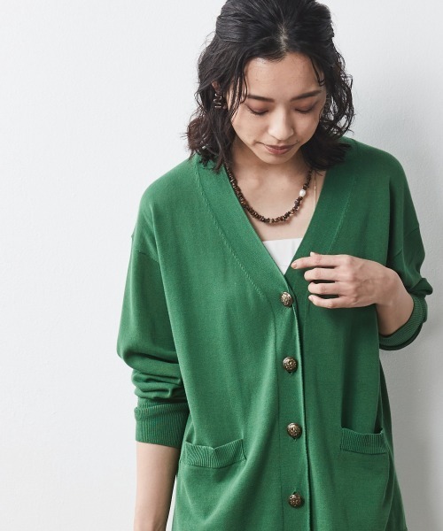 CHIC STYLE（シックスタイル）の「＜大きいサイズ＞ハイツイストレーヨン綿Vネックニットカーディガン シックスタイル（カーディガン/ボレロ・レディース・ブラック/モカ/グリーン・4L/5L/LL/3L/L）」の3枚目の写真