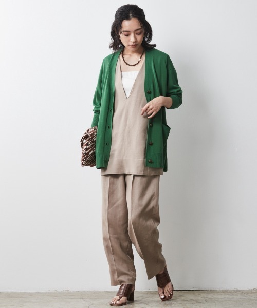 CHIC STYLE（シックスタイル）の「＜大きいサイズ＞ハイツイストレーヨン綿Vネックニットカーディガン シックスタイル（カーディガン/ボレロ・レディース・ブラック/モカ/グリーン・4L/5L/LL/3L/L）」の12枚目の写真