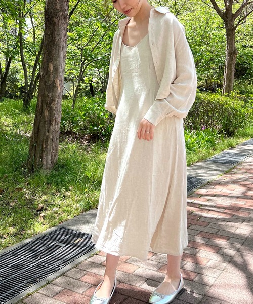 Auntie Rosa（アンティローザ）の「【Louis Beaute】2枚組 ショート丈シャツ ＋ デコルテオープンワンピース(セットアップ)（ワンピース・レディース・ブラック/ベージュ/モカ・FREE）」の3枚目の写真