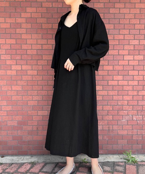 Auntie Rosa（アンティローザ）の「【Louis Beaute】2枚組 ショート丈シャツ ＋ デコルテオープンワンピース(セットアップ)（ワンピース・レディース・ブラック/ベージュ/モカ・FREE）」の5枚目の写真