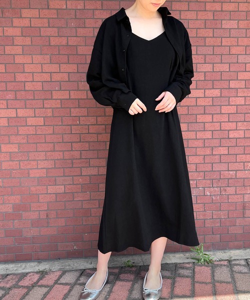 Auntie Rosa（アンティローザ）の「【Louis Beaute】2枚組 ショート丈シャツ ＋ デコルテオープンワンピース(セットアップ)（ワンピース・レディース・ブラック/ベージュ/モカ・FREE）」の6枚目の写真