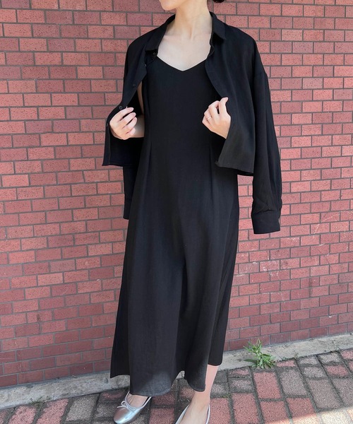 Auntie Rosa（アンティローザ）の「【Louis Beaute】2枚組 ショート丈シャツ ＋ デコルテオープンワンピース(セットアップ)（ワンピース・レディース・ブラック/ベージュ/モカ・FREE）」の9枚目の写真