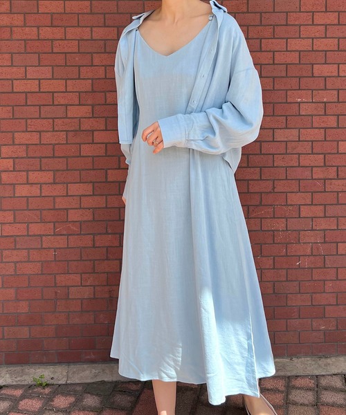 Auntie Rosa（アンティローザ）の「【Louis Beaute】2枚組 ショート丈シャツ ＋ デコルテオープンワンピース(セットアップ)（ワンピース・レディース・ブラック/ベージュ/モカ・FREE）」の11枚目の写真