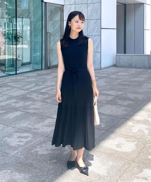 美品✨ESTNATION コンビノースリーブニットワンピース ブラック 洗える ESTNATION / ノースリーブニットコンビワンピース｜ESTNATION