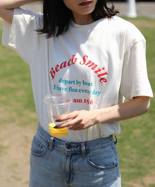 SITRY(シトリー)の「ハート ロゴ プリント Tシャツ/ heart logo print T-shirt(Tシャツ/カットソー・レディース・ブラック/チャコールグレー/ホワイト系その他/サックスブルー/オフホワイト/ネイビー・M/L)」の3枚目の写真