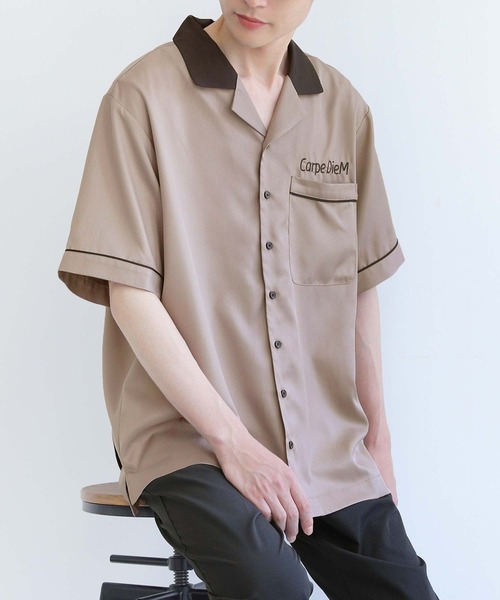 n'OrLABEL(ノアールレーベル)の「『刺繍ロゴ配色ボウリングシャツ』(シャツ/ブラウス・メンズ・ブラック/ベージュ・2/3)」の2枚目の写真
