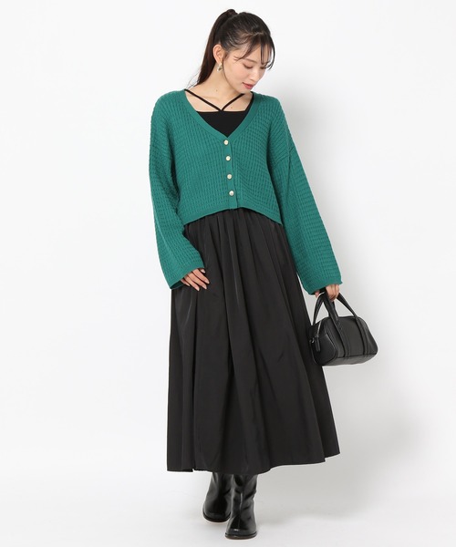 mysty woman（ミスティウーマン）の「ミニケーブルメタルボタンカーデ972191（カーディガン/ボレロ・レディース・ブラック/オフホワイト/グリーン/モカ・FREE）」の8枚目の写真