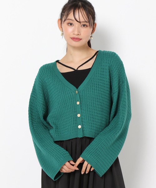mysty woman（ミスティウーマン）の「ミニケーブルメタルボタンカーデ972191（カーディガン/ボレロ・レディース・ブラック/オフホワイト/グリーン/モカ・FREE）」の20枚目の写真