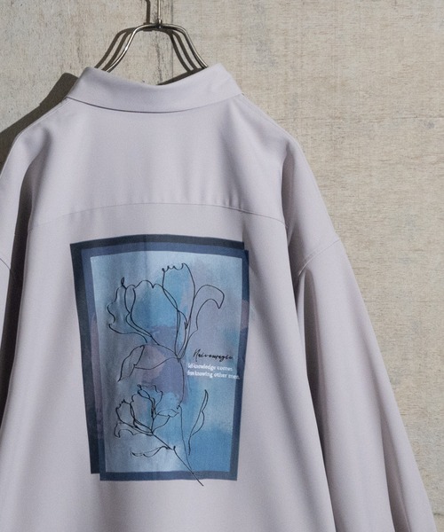 Naive magic（ナイーブマジック）の「【a】ナチュラルストレッチポリエステル フラワーエンブロイダリー バルーンスリーブ スリットシャツ 長袖（シャツ/ブラウス・メンズ・ホワイト/ブルー/ダークグレー/グレイッシュベージュ/ブラック/モカ・LARGE/MEDIUM/X-LARGE）」の6枚目の写真