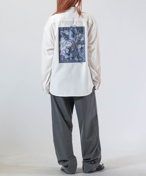 Naive magic（ナイーブマジック）の「【a】ナチュラルストレッチポリエステル フラワーエンブロイダリー バルーンスリーブ スリットシャツ 長袖（シャツ/ブラウス・メンズ・ホワイト/ブルー/ダークグレー/グレイッシュベージュ/ブラック/モカ・LARGE/MEDIUM/X-LARGE）」の14枚目の写真