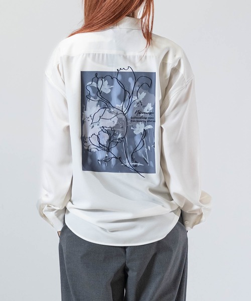 Naive magic（ナイーブマジック）の「【a】ナチュラルストレッチポリエステル フラワーエンブロイダリー バルーンスリーブ スリットシャツ 長袖（シャツ/ブラウス・メンズ・ホワイト/ブルー/ダークグレー/グレイッシュベージュ/ブラック/モカ・LARGE/MEDIUM/X-LARGE）」の10枚目の写真