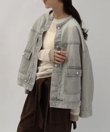 andme（アンドミー）の「【新色追加】オーバーサイズノーカラーデニムツイルジャケット（デニムジャケット）」