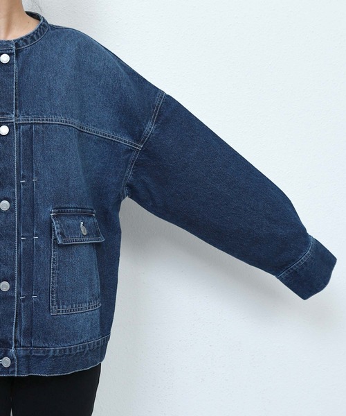 【新色追加】オーバーサイズノーカラーデニムツイルジャケット(デニムジャケット)|andme(アンドミー)