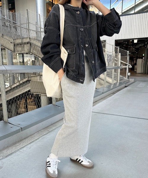 【新色追加】オーバーサイズノーカラーデニムツイルジャケット(デニムジャケット)|andme(アンドミー)