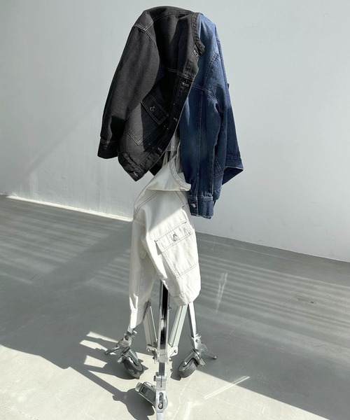 【新色追加】オーバーサイズノーカラーデニムツイルジャケット(デニムジャケット)|andme(アンドミー)