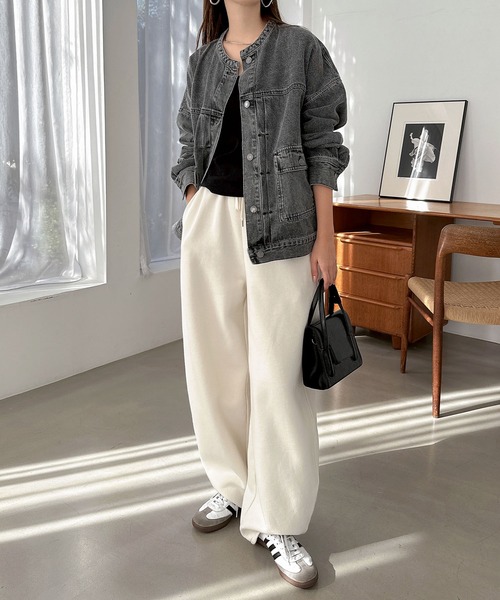 【新色追加】オーバーサイズノーカラーデニムツイルジャケット(デニムジャケット)|andme(アンドミー)