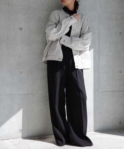 【新色追加】オーバーサイズノーカラーデニムツイルジャケット(デニムジャケット)|andme(アンドミー)