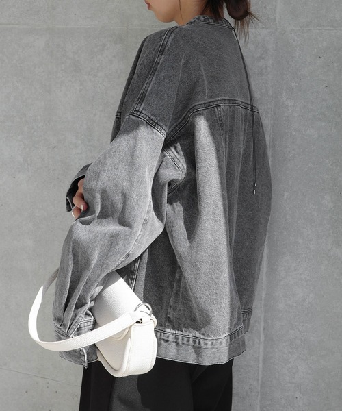 【新色追加】オーバーサイズノーカラーデニムツイルジャケット(デニムジャケット)|andme(アンドミー)
