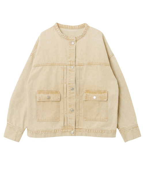 【新色追加】オーバーサイズノーカラーデニムツイルジャケット(デニムジャケット)|andme(アンドミー)