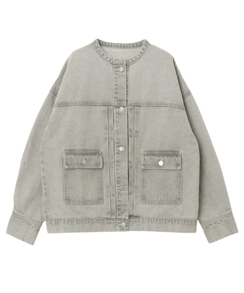 【新色追加】オーバーサイズノーカラーデニムツイルジャケット(デニムジャケット)|andme(アンドミー)