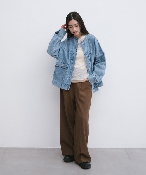 【新色追加】オーバーサイズノーカラーデニムツイルジャケット(デニムジャケット)|andme(アンドミー)