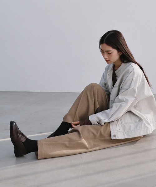 【新色追加】オーバーサイズノーカラーデニムツイルジャケット(デニムジャケット)|andme(アンドミー)