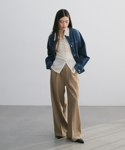 【新色追加】オーバーサイズノーカラーデニムツイルジャケット(デニムジャケット)|andme(アンドミー)