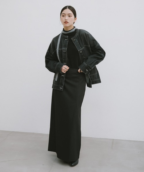【新色追加】オーバーサイズノーカラーデニムツイルジャケット(デニムジャケット)|andme(アンドミー)