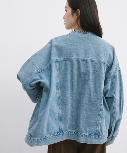 【新色追加】オーバーサイズノーカラーデニムツイルジャケット(デニムジャケット)|andme(アンドミー)
