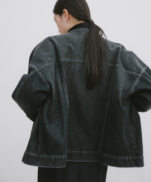 【新色追加】オーバーサイズノーカラーデニムツイルジャケット(デニムジャケット)|andme(アンドミー)
