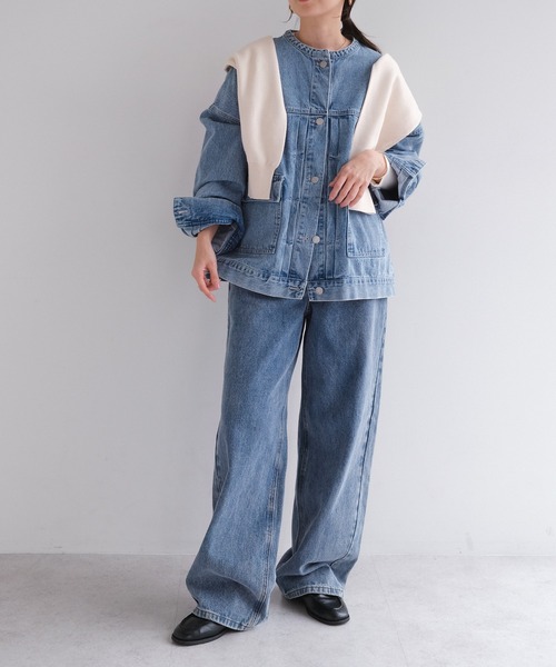 【新色追加】オーバーサイズノーカラーデニムツイルジャケット(デニムジャケット)|andme(アンドミー)