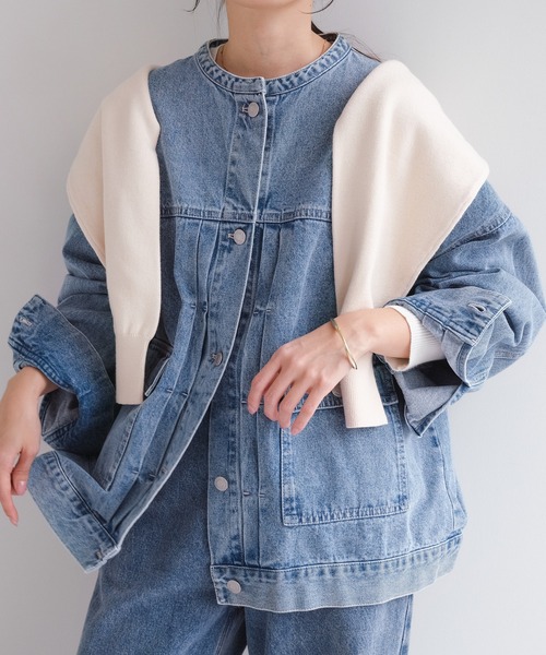 【新色追加】オーバーサイズノーカラーデニムツイルジャケット(デニムジャケット)|andme(アンドミー)