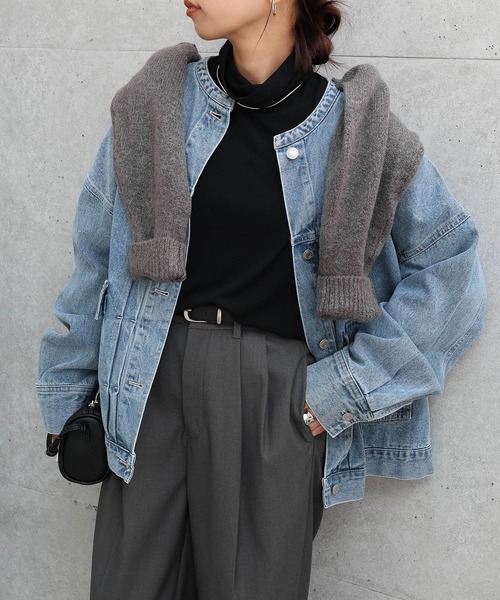 【新色追加】オーバーサイズノーカラーデニムツイルジャケット(デニムジャケット)|andme(アンドミー)