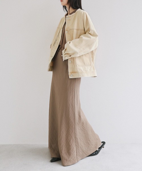 【新色追加】オーバーサイズノーカラーデニムツイルジャケット(デニムジャケット)|andme(アンドミー)