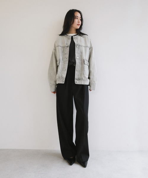 【新色追加】オーバーサイズノーカラーデニムツイルジャケット(デニムジャケット)|andme(アンドミー)