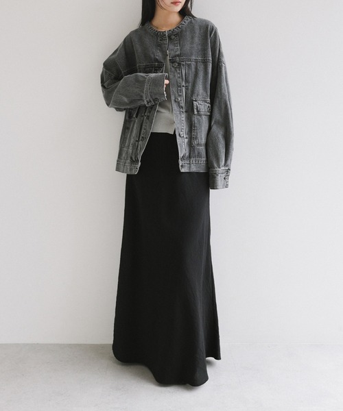 【新色追加】オーバーサイズノーカラーデニムツイルジャケット(デニムジャケット)|andme(アンドミー)
