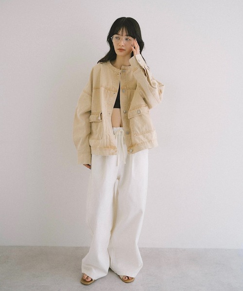 【新色追加】オーバーサイズノーカラーデニムツイルジャケット(デニムジャケット)|andme(アンドミー)