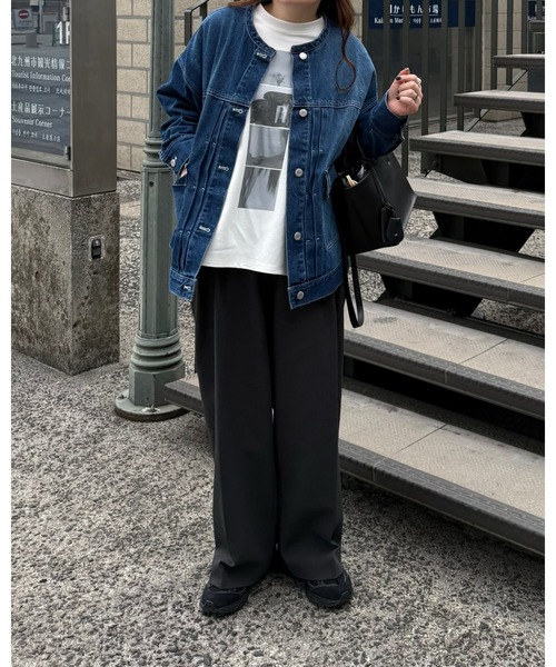 【新色追加】オーバーサイズノーカラーデニムツイルジャケット(デニムジャケット)|andme(アンドミー)