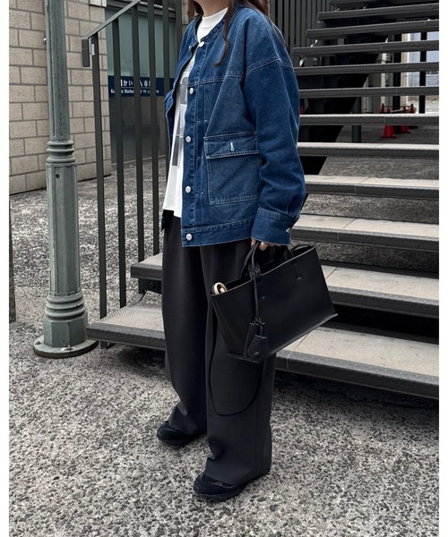 【新色追加】オーバーサイズノーカラーデニムツイルジャケット(デニムジャケット)|andme(アンドミー)