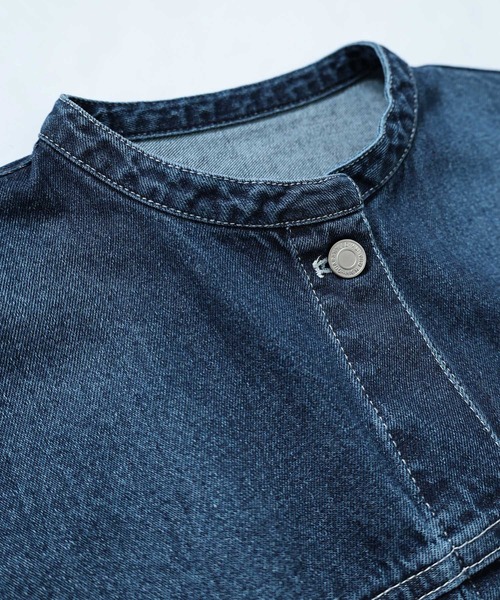 【新色追加】オーバーサイズノーカラーデニムツイルジャケット(デニムジャケット)|andme(アンドミー)