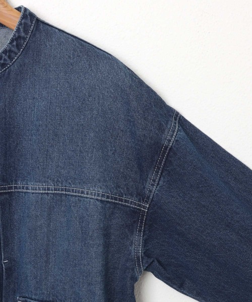 【新色追加】オーバーサイズノーカラーデニムツイルジャケット(デニムジャケット)|andme(アンドミー)