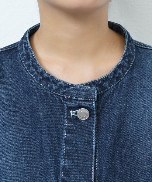 【新色追加】オーバーサイズノーカラーデニムツイルジャケット(デニムジャケット)|andme(アンドミー)