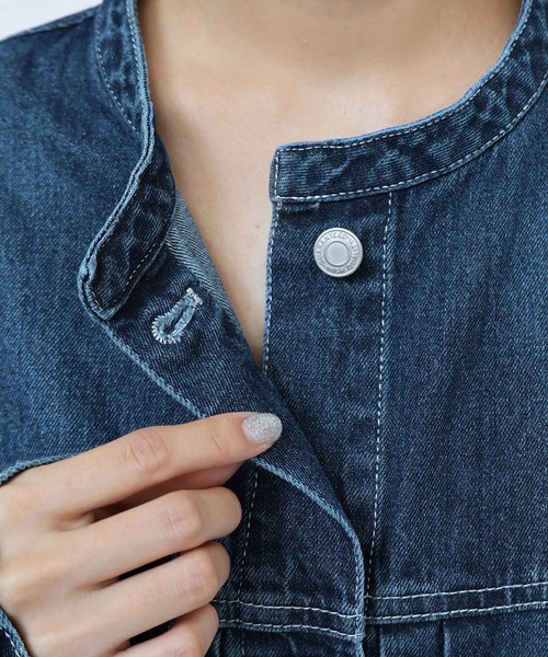 【新色追加】オーバーサイズノーカラーデニムツイルジャケット(デニムジャケット)|andme(アンドミー)