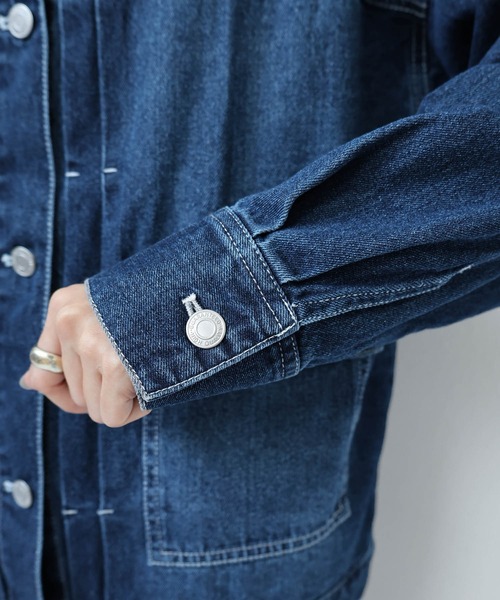 【新色追加】オーバーサイズノーカラーデニムツイルジャケット(デニムジャケット)|andme(アンドミー)