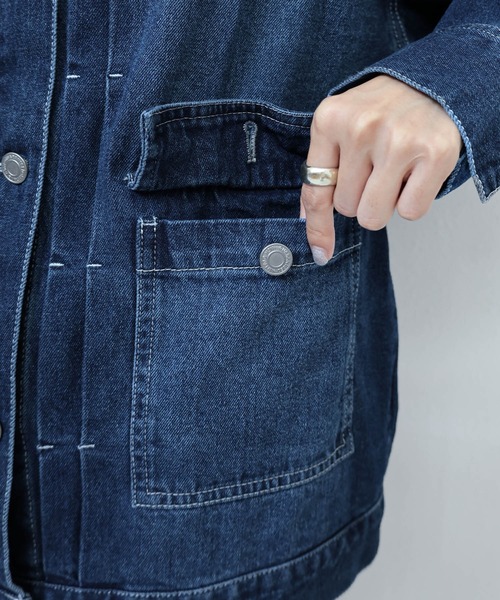 【新色追加】オーバーサイズノーカラーデニムツイルジャケット(デニムジャケット)|andme(アンドミー)