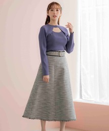 配色ベルトツイードスカート