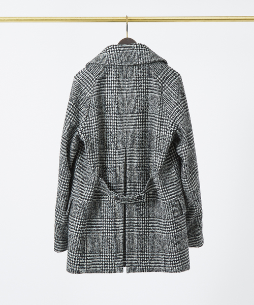 DESIGNWORKS（デザインワークス）の「グレンチェック柄 カーコート（ステンカラーコート・メンズ・ベージュ/ブラック・46/44/48）」の15枚目の写真