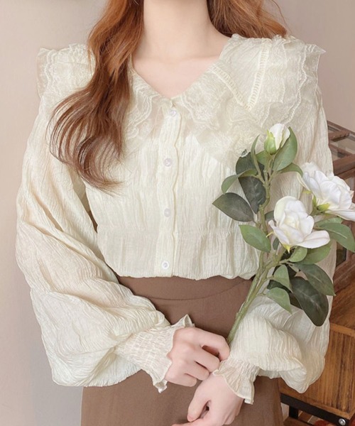 Dewlily(デューリリー)の「フリルレースブラウス(シャツ/ブラウス・レディース・ホワイト/アイボリー・L/M)」の6枚目の写真