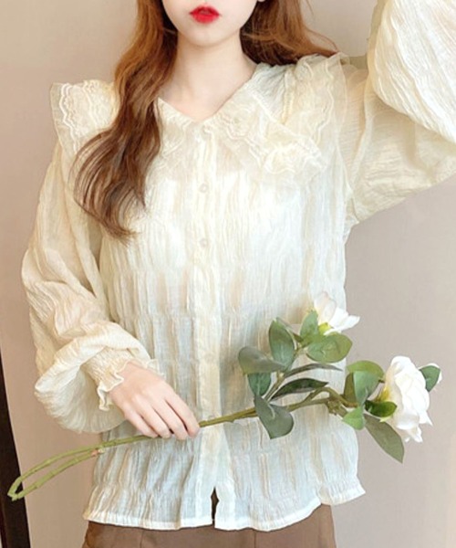 Dewlily(デューリリー)の「フリルレースブラウス(シャツ/ブラウス・レディース・ホワイト/アイボリー・L/M)」の11枚目の写真