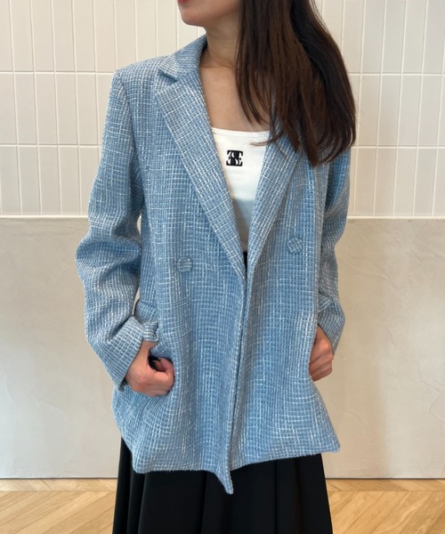 EIMY ISTOIRE（エイミーイストワール）の「ツイードテーラードジャケット（テーラードジャケット・レディース・サックスブルー/ミント/ラベンダー/ホワイト・M/S）」の4枚目の写真